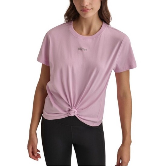DKNY Women's Light Pink Knot Front Tee - Picture 1 of 5